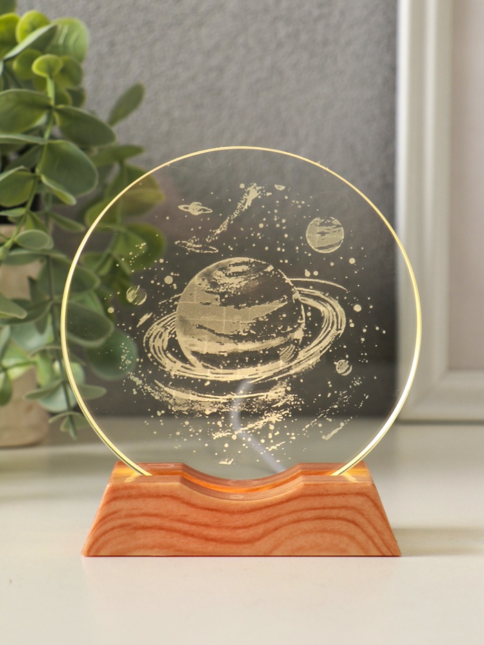 Световая фигурка стекло «Диск. Голограмма: Сатурн», 5×LED, d=10 см, USB, 10×4×11.4 см - Фото 1