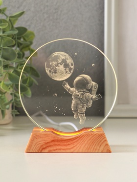 Сувенир стекло свет "Диск. Полёт космонавта" 5хLED d=10 см, USB 10х4х11,4 см