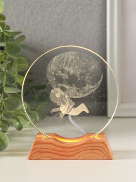 Световая фигурка стекло «Диск. Голограмма: Открытый космос», 5×LED, d=10 см, USB, 10×4×11.4 см