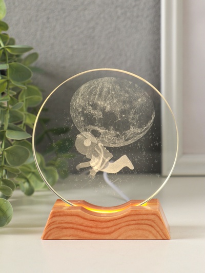 Световая фигурка стекло «Диск. Голограмма: Открытый космос», 5×LED, d=10 см, USB, 10×4×11.4 см