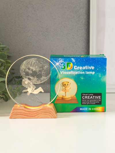 Световая фигурка стекло «Диск. Голограмма: Открытый космос», 5×LED, d=10 см, USB, 10×4×11.4 см