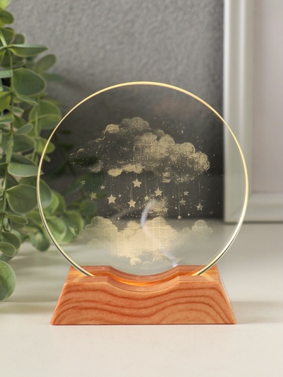 Световая фигурка стекло «Диск. Голограмма: Облако со звёздами», 5×LED, d=10 см, USB, 10×4×11.4 см