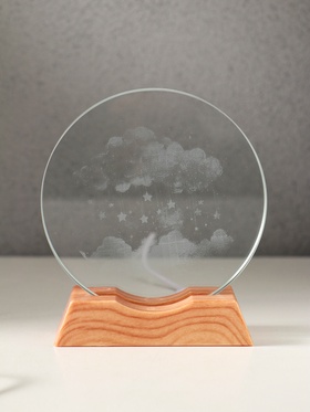 Световая фигурка стекло «Диск. Голограмма: Облако со звёздами», 5×LED, d=10 см, USB, 10×4×11.4 см