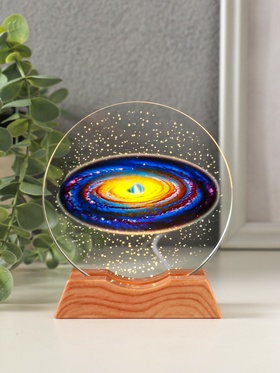 Световая фигурка стекло «Диск. Голограмма: Млечный путь», 5×LED, d=10 см, USB, цветной, 10×4×11.4 см