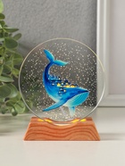 Световая фигурка стекло «Диск. Голограмма: Кит», 5×LED, d=10 см, USB, цветной, 10×4×11.4 см - Фото 1