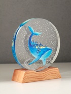 Световая фигурка стекло «Диск. Голограмма: Кит», 5×LED, d=10 см, USB, цветной, 10×4×11.4 см - Фото 3