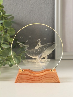 Сувенир стекло свет "Диск. Девочка и кит" 5хLED d=10 см, USB 10х4х11,4 см