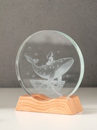 Световая фигурка стекло «Диск. Голограмма: Девочка и кит», 5×LED, d=10 см, USB, 10×4×11.4 см - Фото 4