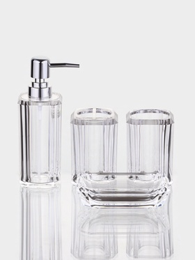 Набор для ванной «Кристалл», 4 предмета, дозатор, 2 стакана, мыльница