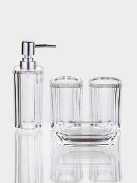 Набор для ванной «Кристалл», 4 предмета, дозатор, 2 стакана, мыльница