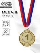 Медаль призовая «1 место» золотая 200, d=6.5 см, с лентой - фото 7628190