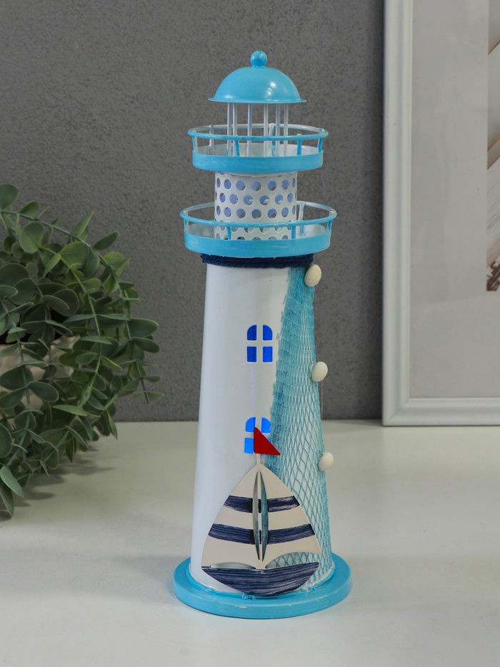 Фигура светящаяся «Маяк с парусником», голубой, 3×LR1130, RGB, LED-ночник, 9.5×9.5×28.5 см - Фото 1