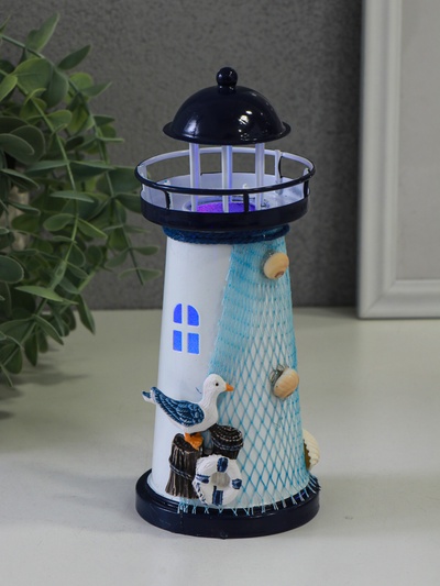 Фигура светящаяся «Маяк с птицей и сеткой», синий, 3×LR1130, RGB, LED-ночник, 7.5×7.5×18 см