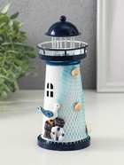Сувенир настольный "Маяк с птицей" сетка, синий, 3хLR1130, RGB, LED 7,5х7,5х18 см - фото 119551946