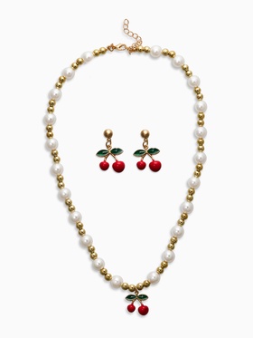 Набор 2 предмета: серьги. кулон «Вишня» жемчуг, цветной в золоте