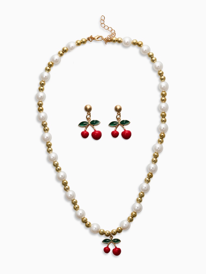Набор 2 предмета: серьги. кулон «Вишня» жемчуг, цветной в золоте