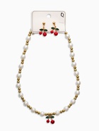 Набор 2 предмета: серьги. кулон «Вишня» жемчуг, цветной в золоте - фото 61615716