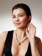 Набор 2 предмета: серьги. кулон «Вишня» жемчуг, цветной в золоте  (артикул 10904901)  большой выбор товаров оптом и в розницу по низким ценам с доставкой