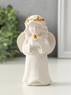 Фигура "Ангел с птицей" размер 11х7х4 см, белый с позолотой