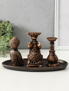 Набор фигур "Буддийский" на подносе, высота 13 см, цвет винтажная бронза - фото 61953767