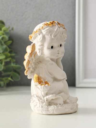 Фигурка гипс «Ангел в цветах», 13×8 см, белая
