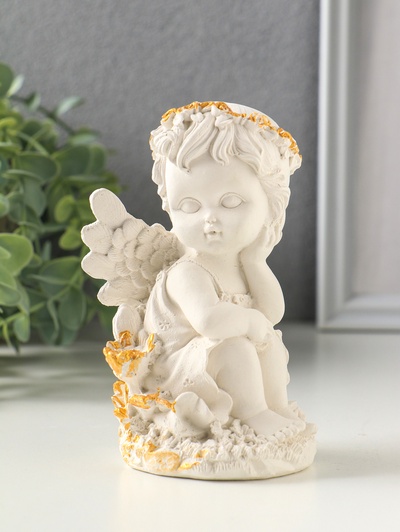 Фигурка гипс «Ангел в цветах», 13×8 см, белая