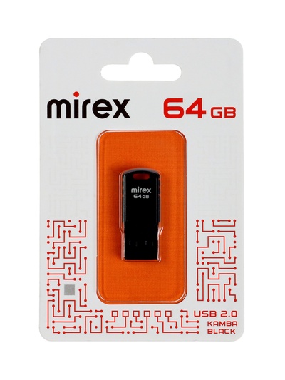 Флешка Mirex KAMBA, 64 Гб, USB 2.0, чтение до 23 Мб/с, запись до 20 Мб/с, чёрная