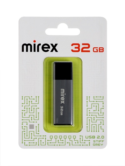 Флешка Mirex STIFF, 32 Гб, USB 2.0, чтение до 25 Мб/с, запись до 29 Мб/с, металлический корпус, серая