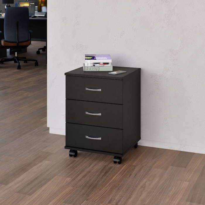 УЦЕНКА Тумба подкатная с ящиками Джамп 0.6×0.45×0.44 м чёрная - Фото 1