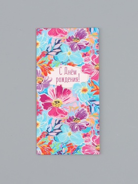Конверт для денег «С днём рождения», цветы на голубом, 16,5 х 8 см 10939321