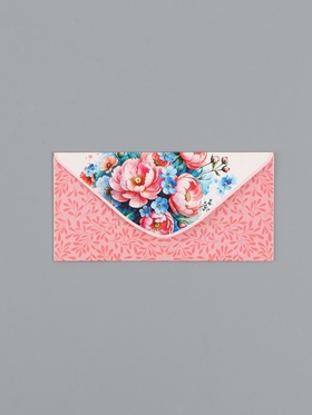 Конверт для денег «Цветы», голубой и розовый, 16,5 х 8 см (10 шт)