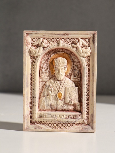 Икона «Николай Чудотворец», с подвесом, 12×9×2 см, гипс, роспись