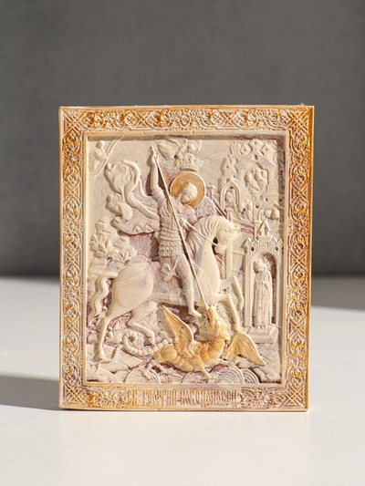 Икона « Георгий победоносец», с подвесом, 12×10×2 см, гипс, роспись