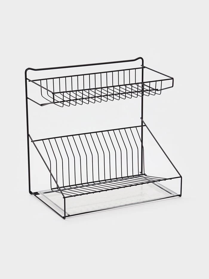 Посудосушитель настольный с поддоном, 38.5×38.5×24 см, черный - Фото 1