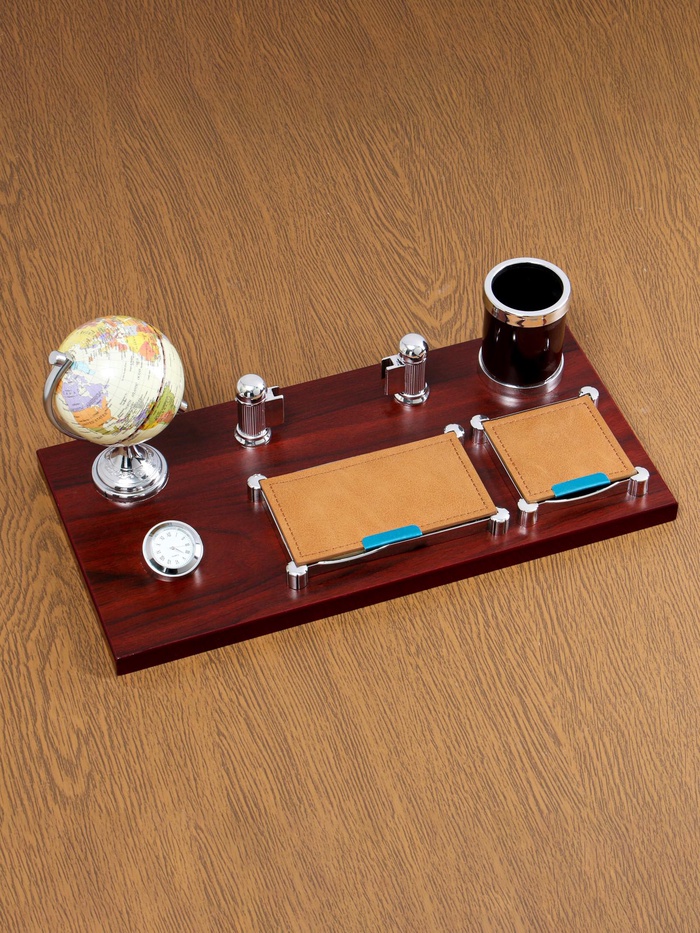 УЦЕНКА Набор настольный 6в1 с визитницей и часами, красное дерево - Фото 1