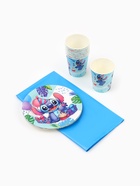 Посуда одноразовая бумажная на 10 персон: стаканы, тарелки, скатерть, Стич - Фото 2