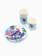 Посуда одноразовая бумажная на 10 персон: стаканы, тарелки, скатерть, Стич - Фото 3