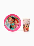 Посуда одноразовая бумажная на 10 персон: стаканы, тарелки, скатерть, Принцессы - фото 119552009