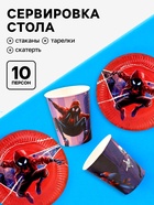 Посуда одноразовая бумажная на 10 персон: стаканы, тарелки, скатерть, Человек Паук - фото 119552013