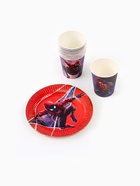 Посуда одноразовая бумажная на 10 персон: стаканы, тарелки, скатерть, Человек Паук - фото 119552015