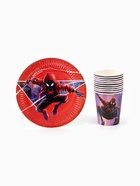 Посуда одноразовая бумажная на 10 персон: стаканы, тарелки, скатерть, Человек Паук - фото 119552022