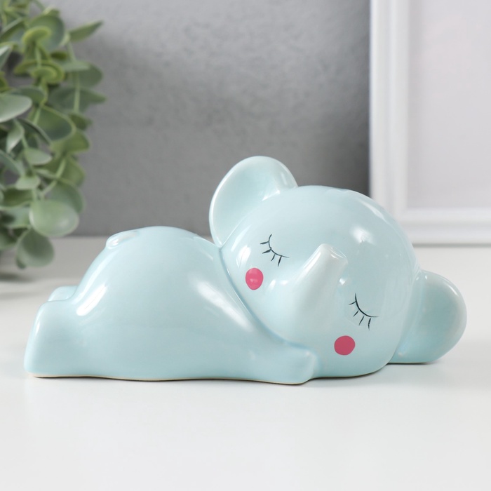 УЦЕНКА Копилка керамика "Спящий голубой слонёнок" 16х8х7,5 см - Фото 1