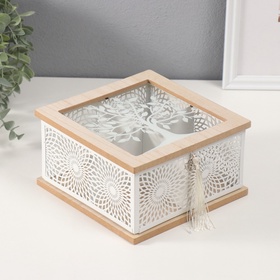 {{photo.Alt || photo.Description || 'УЦЕНКА Шкатулка дерево, металл с делениями «Дерево и солнечные узоры» 18.3×18.3×10 см'}}