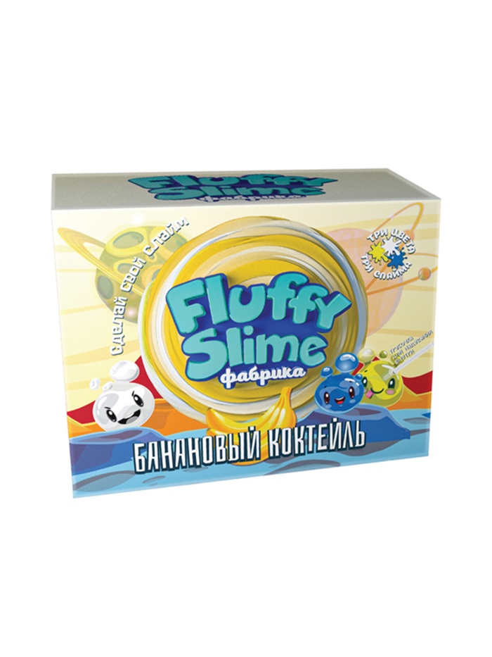 Создай Слайм. Флаффи слайм-фабрика "Банановый коктейль" 3 слайма 3 цвета. - Фото 1