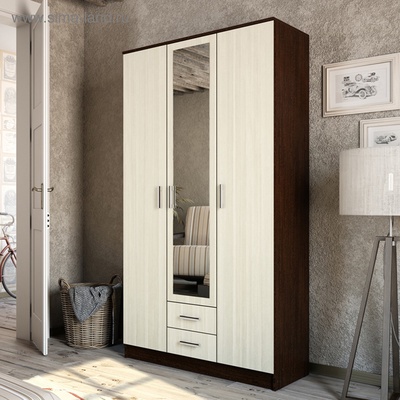 УЦЕНКА Шкаф трехстворчатый Трио, 1200×482×2200, Венге/Лоредо