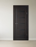 УЦЕНКА Комплект межкомнатной двери, B-1/04 Венге рифленый, Лакобель черный, 2000×800 - Фото 1