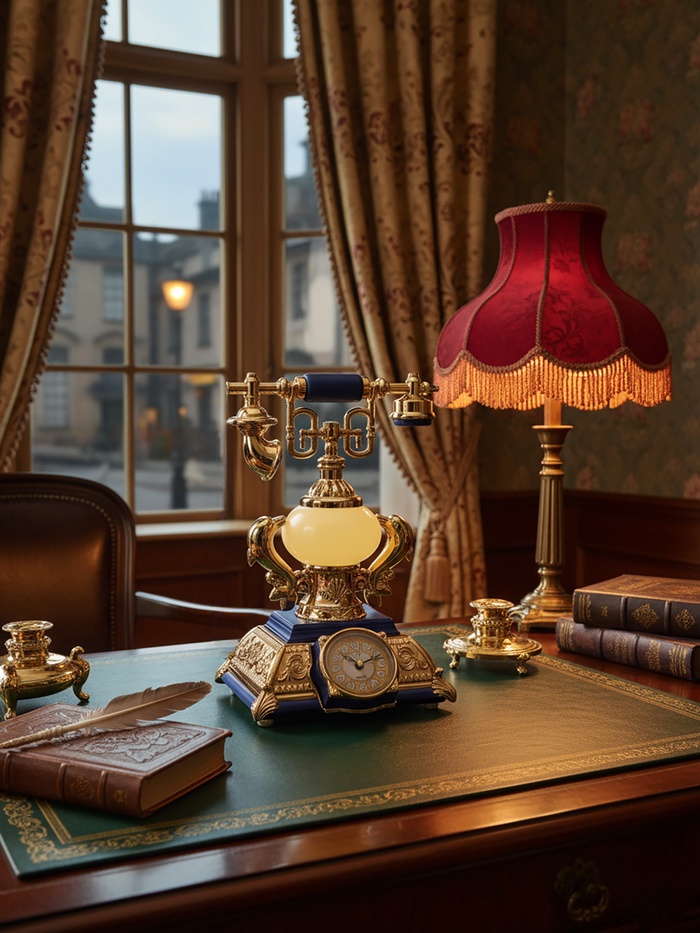 Часы-светильник «Ретро телефон», синий, с будильником, 28.5×18×18 см - Фото 1