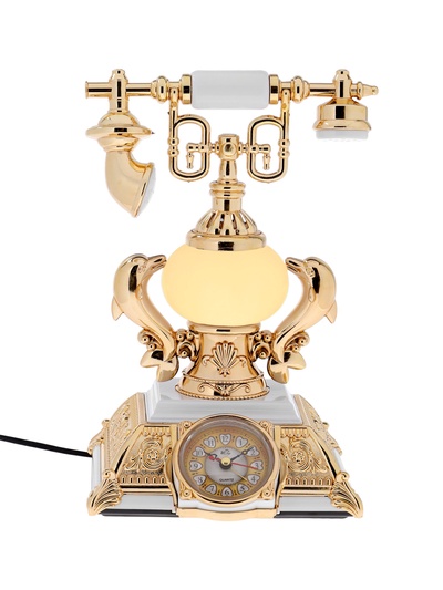 Часы-светильник «Ретро телефон», белый, с будильником, 28.5×18×18 см