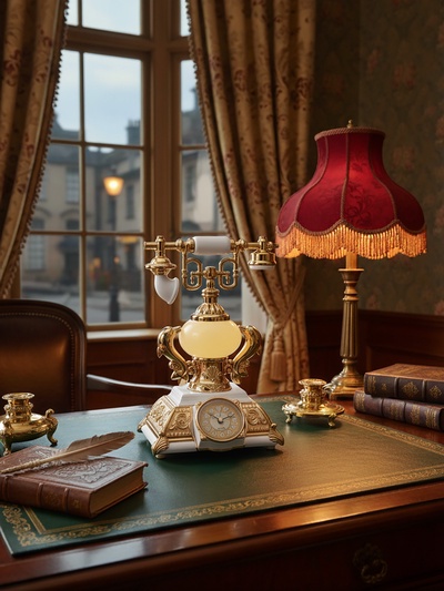 Часы-светильник «Ретро телефон», белый, с будильником, 28.5×18×18 см