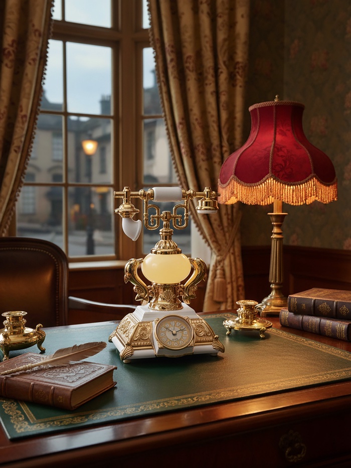 Часы-светильник «Ретро телефон», белый, с будильником, 28.5×18×18 см - Фото 1